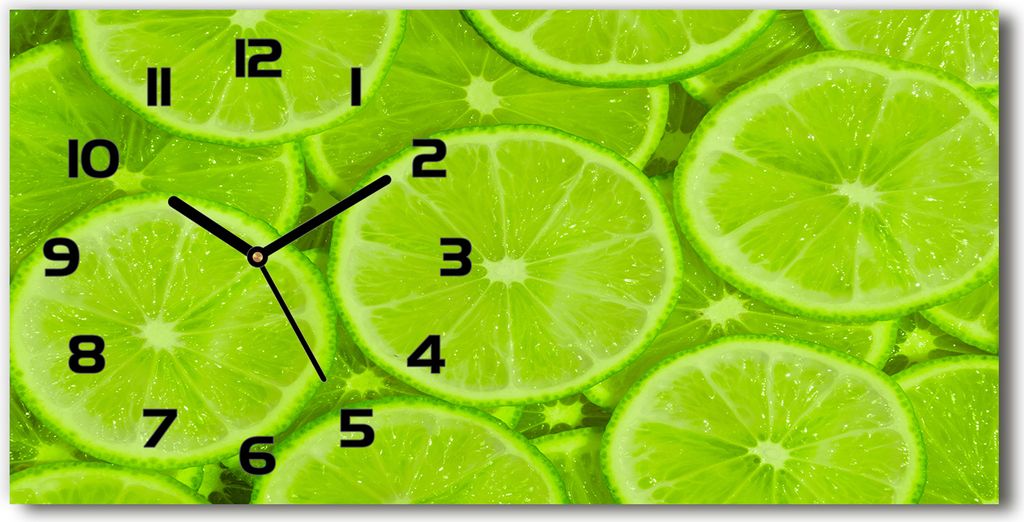 Wanduhr aus Glas – 60x30 cm - Glasbild - Glasuhr - Gehärtetes Glas - schwarze-zeiger - Zitronen