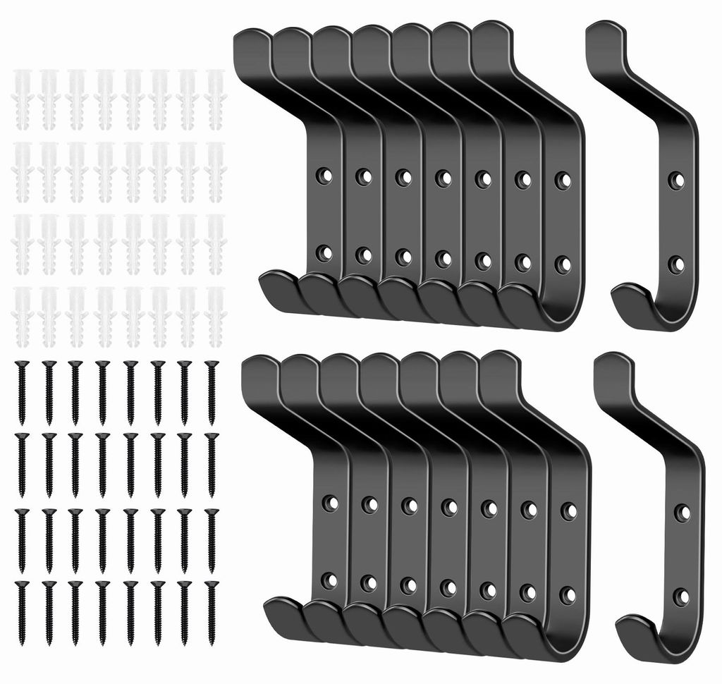 16-teiliges Set Wandhaken, schwarze Garderobe, Kleiderständer, Wandgarderobe für Schlafzimmer, Badezimmer, Küche