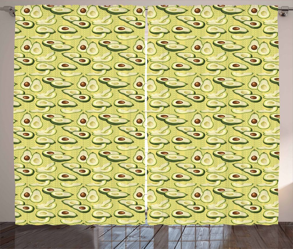 ABAKUHAUS Avocado Rustikaler Vorhang, Reife Avocado-Scheiben, Wohnzimmer Universalband Gardinen mit Schlaufen und Haken, 280 x 225 cm, Grün