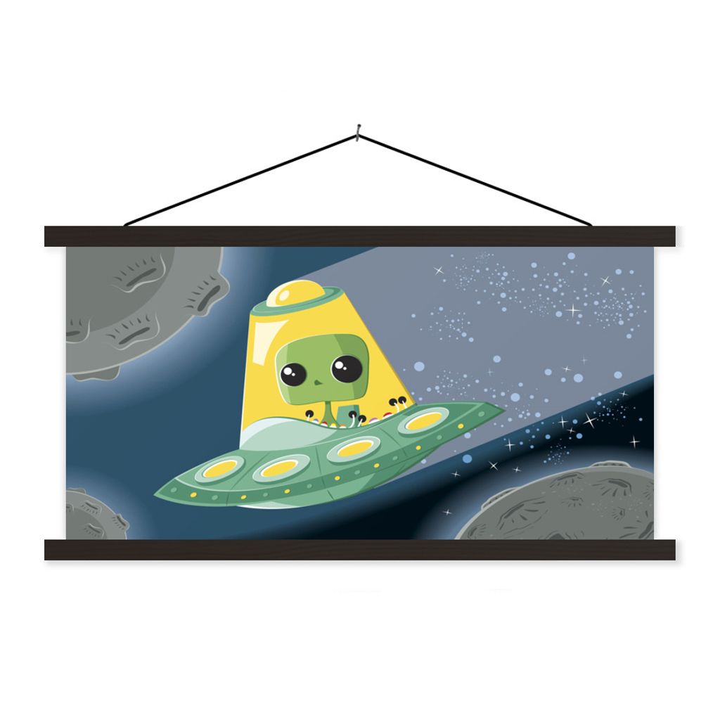 MuchoWow Textilposter Illustration - Kinder - UFO 120x60 cm mit schwarzem Rahmen - Dekoration Schlafzimmer