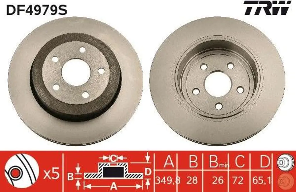 Disque de frein avant pour Cherokee - TRW DF4979S remplacement origine OE