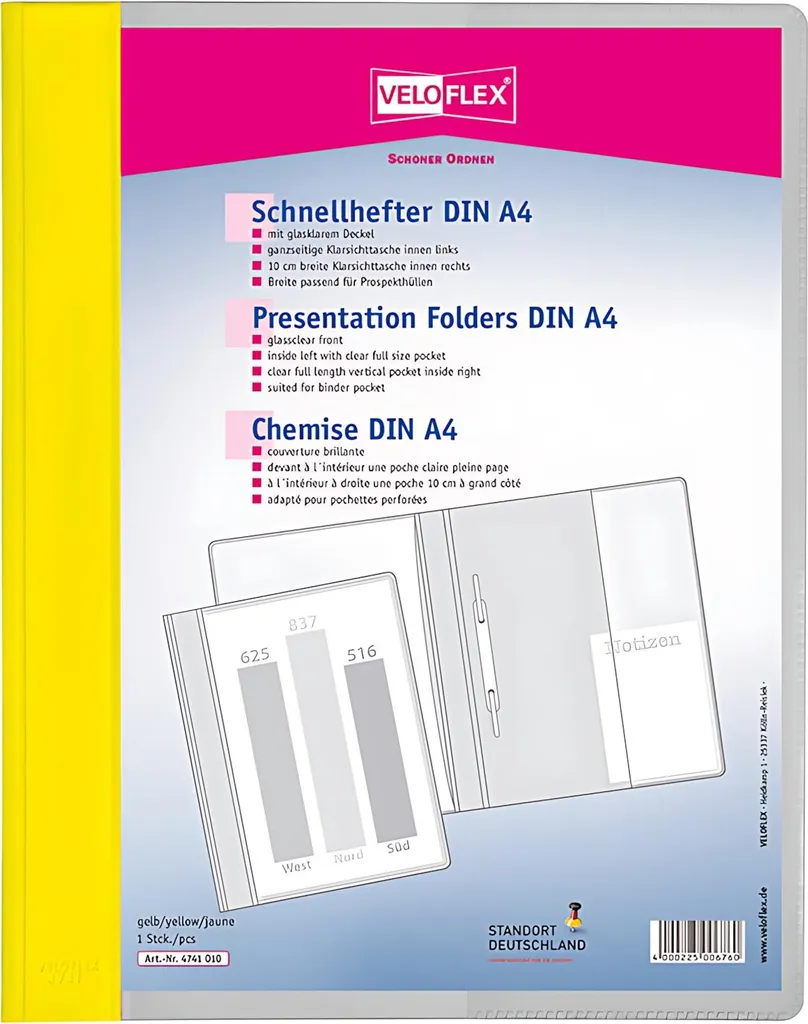 Classeur VELOFORM Jaune DIN A4 en Plastique Rigide et Dos Extra Large