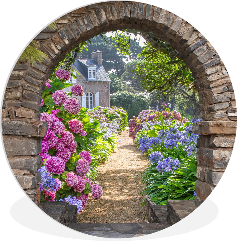 MuchoWow Rundes Wandbild - Runde Bilder Blumen - Guck-guck - Hortensie - Sommer Ø 60 cm Kreis Wanddekoration Kunststoff - Wandkreis - Wandschmuc...