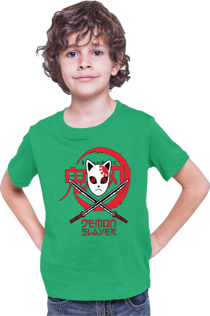 Kinder T-Shirt Demon Anime Slayer Kimetsu No Yaiba Mask 001, 9-11 Jahr - 140 / Grün
