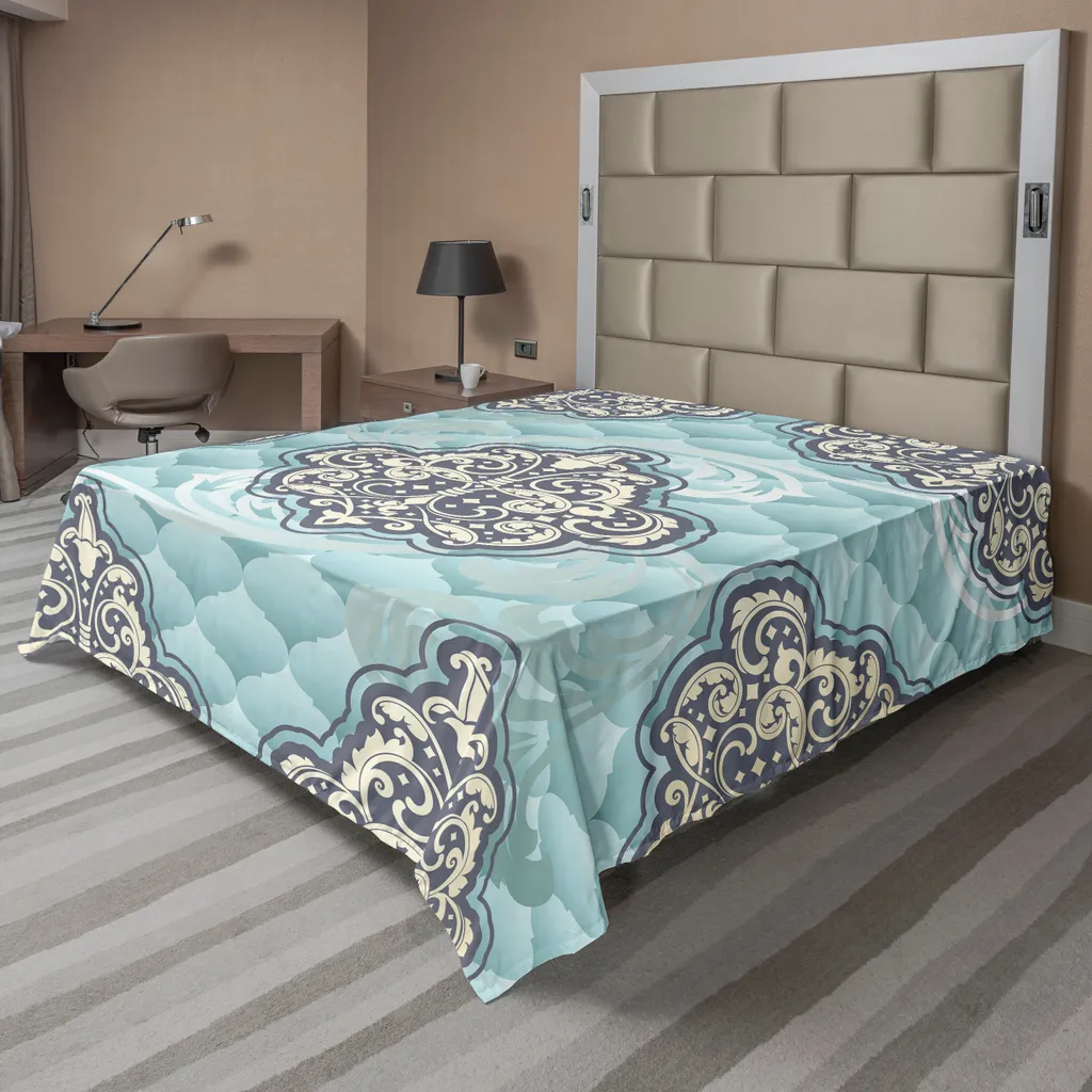 Drap Plat Doux Motif Losanges Brocart Bleu et Ivoire 260x228 cm