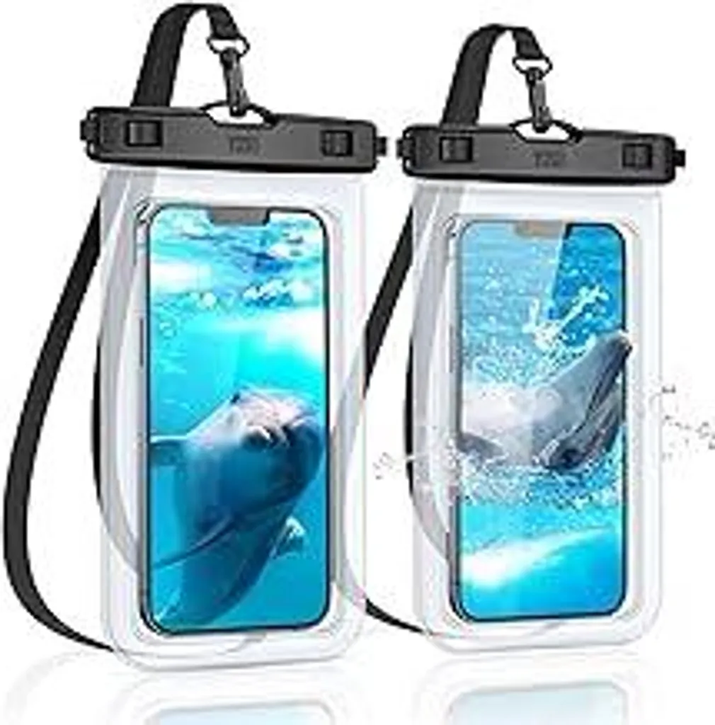 Custodia impermeabile per cellulare YOSH [2 pezzi], custodia subacquea IPX8 da 7,0 pollici, custodia impermeabile per cellulare per iPhone 17 16 15 14 13 12 11 Pro Max XS Samsung S25 S24 S23 Ultra A56 Xiaomi 15 - Cristallina