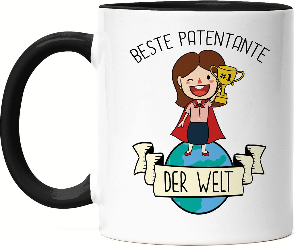 Beste Patentante der Welt Tasse Schwarz Lustig Geschenkidee Tante Geschwister Geburtstag Nichte Neffe