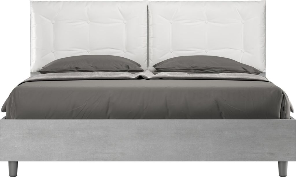 ITYHOME - Bett mit Bettkasten 160x190 Zement Kopfteilkissen mit Kunstlederbezug Weiß Egos Annalisa