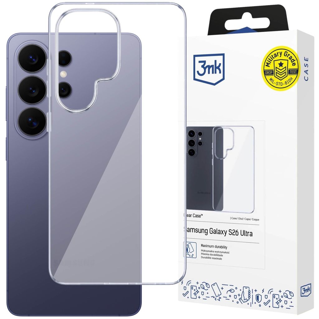 Transparente Handyhülle für das Samsung Galaxy S26 Ultra, robuste Schutzhülle mit Kameraschutz – 3mk Clear Case
