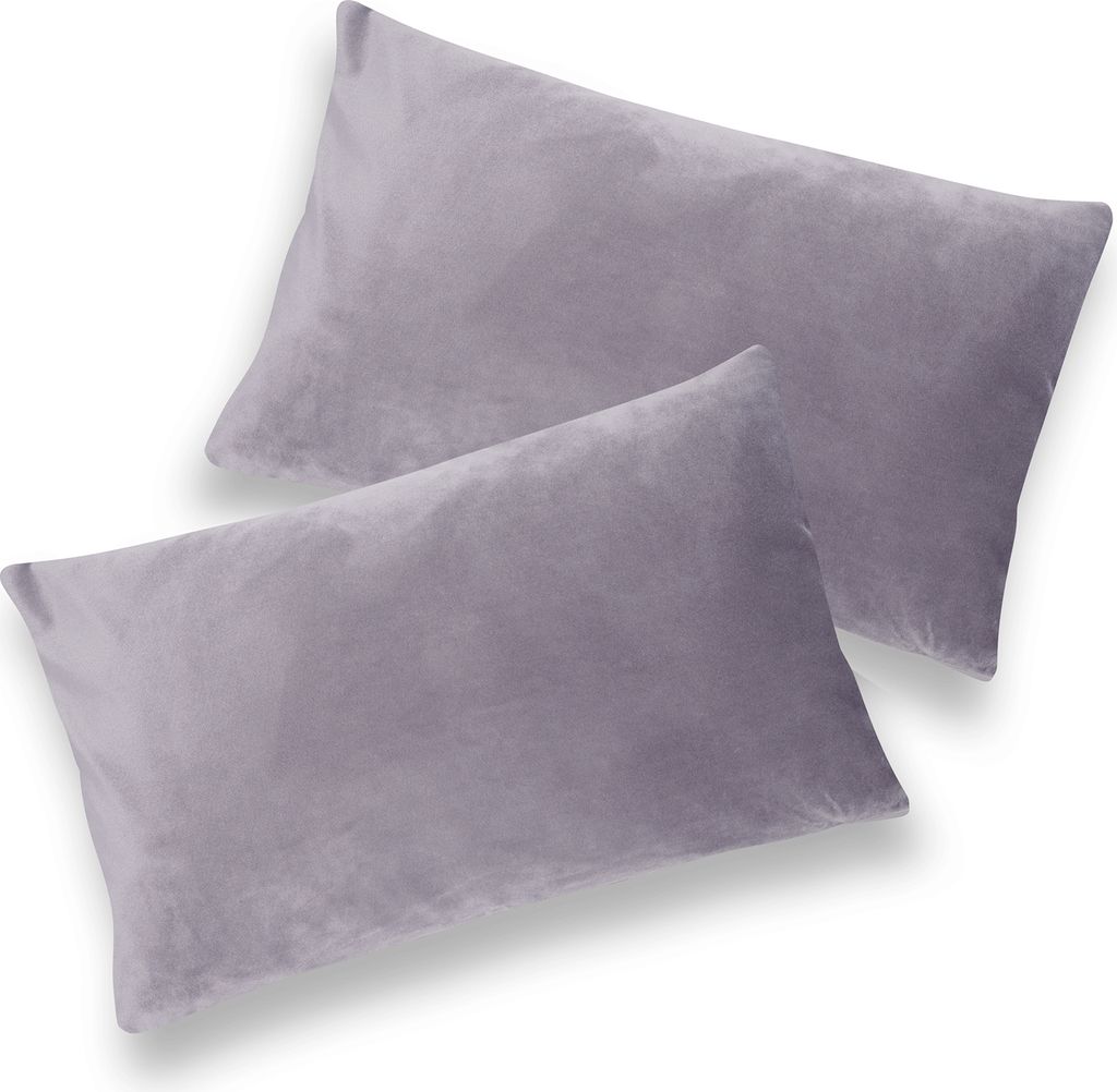 Brielle 2er Set Samt Kissenbezug Kissenhülle Sofakissen Dekokissen Bezug mit Verstecktem Reißverschluss 30 x 50 cm Grau