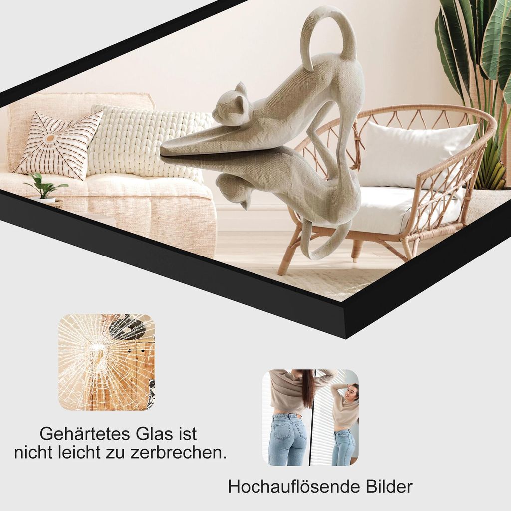 Ganzkörperspiegel - Standspiegel/Wandspiegel - Maße 140x40 cm - Verstellbarer Standfuß - Aufhängbar - Aluminiumrahmen - Gold