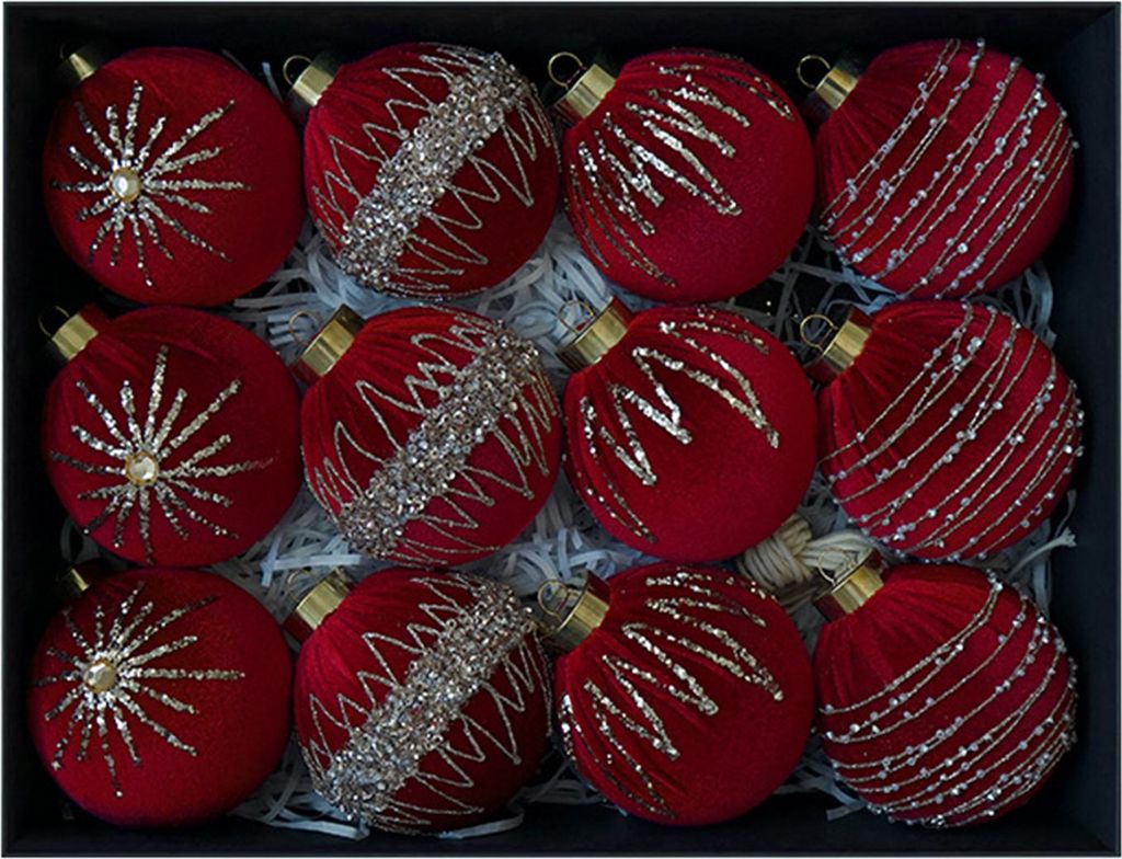 12 Stück Samtglitzer-Weihnachtskugeln, 8 cm, bruchsicher, beflockt, mit Pailletten besetzt, für die Weihnachtsbaumdekoration im Innen- und Außen...