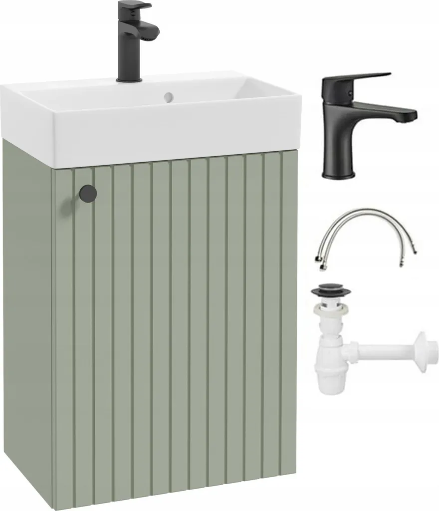 Meuble salle de bain Kiara eucalyptus noir avec vasque et robinet 50x70