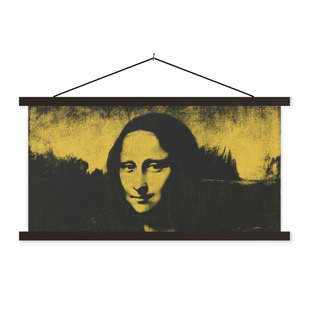 MuchoWow Textilposter Mona Lisa - Leonardo da Vinci - Gemälde 150x75 cm mit schwarzem Rahmen - Posterleiste