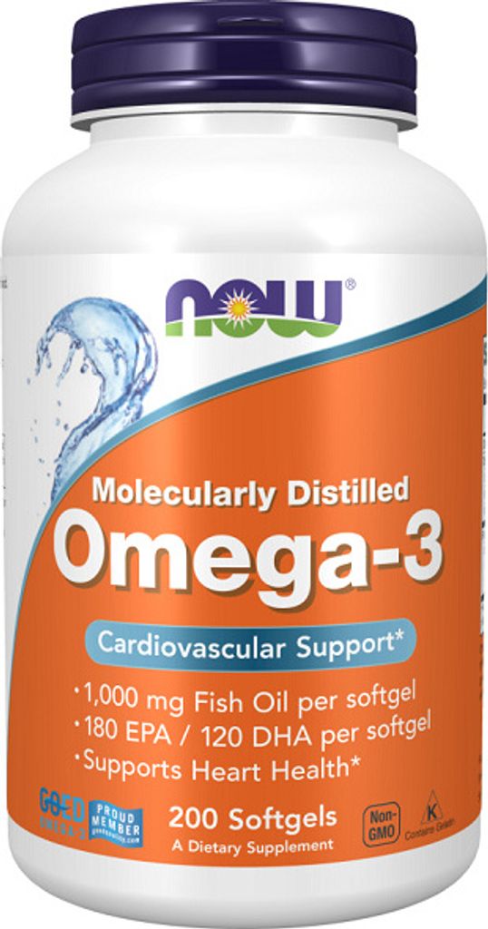 NOW Foods Omega-3 – 180 mg EPA + 120 mg DHA – 200 Kapseln Produktbild 