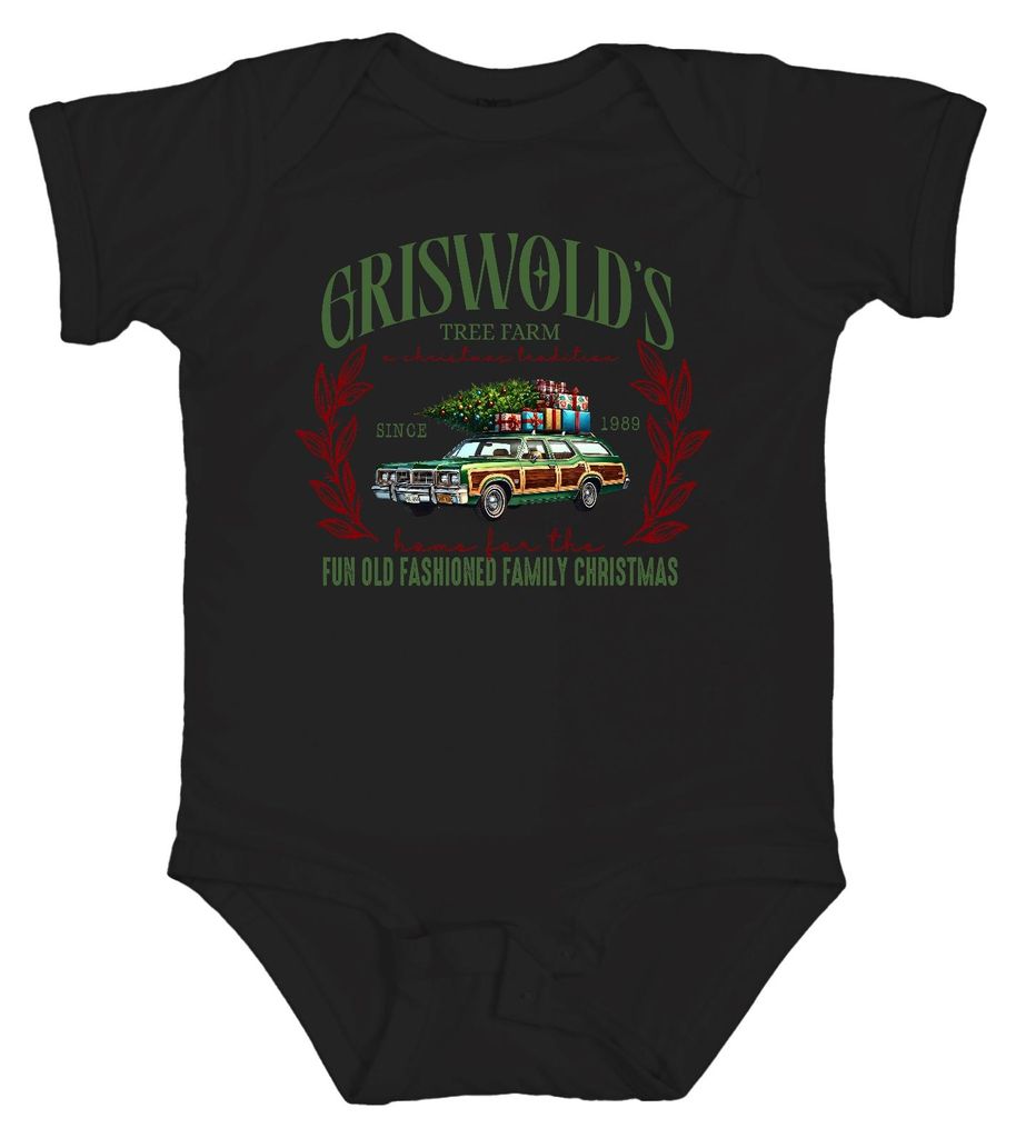 GRISWOLD'S Tree Farm Weihnachten Retro Kombi Tannenbaum Familie Unisex Baby Body, Schwarz, 0/3