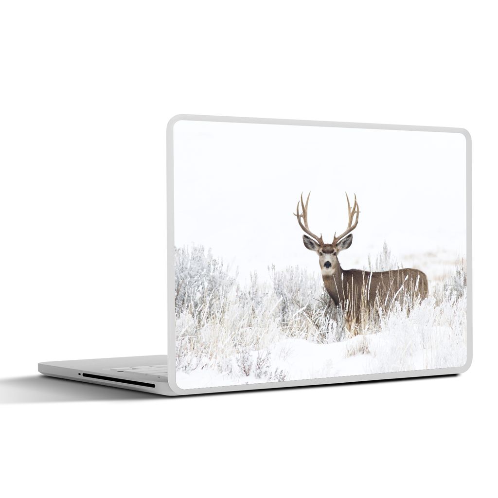 MuchoWow Laptop Aufkleber Sticker Cover Hirsche - Winter - Schnee - Tiere - Jahreszeiten - Weiß 40x30 cm - Laptop Dekoration - Selbstklebend