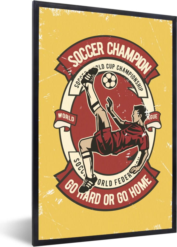 MuchoWow MuchoWow Gerahmtes Poster Fußball - Mann - Retro 20x30 cm - Poster mit zchwarzem Bilderrahmen - Drucken - Bilder Poster im Rahmen
