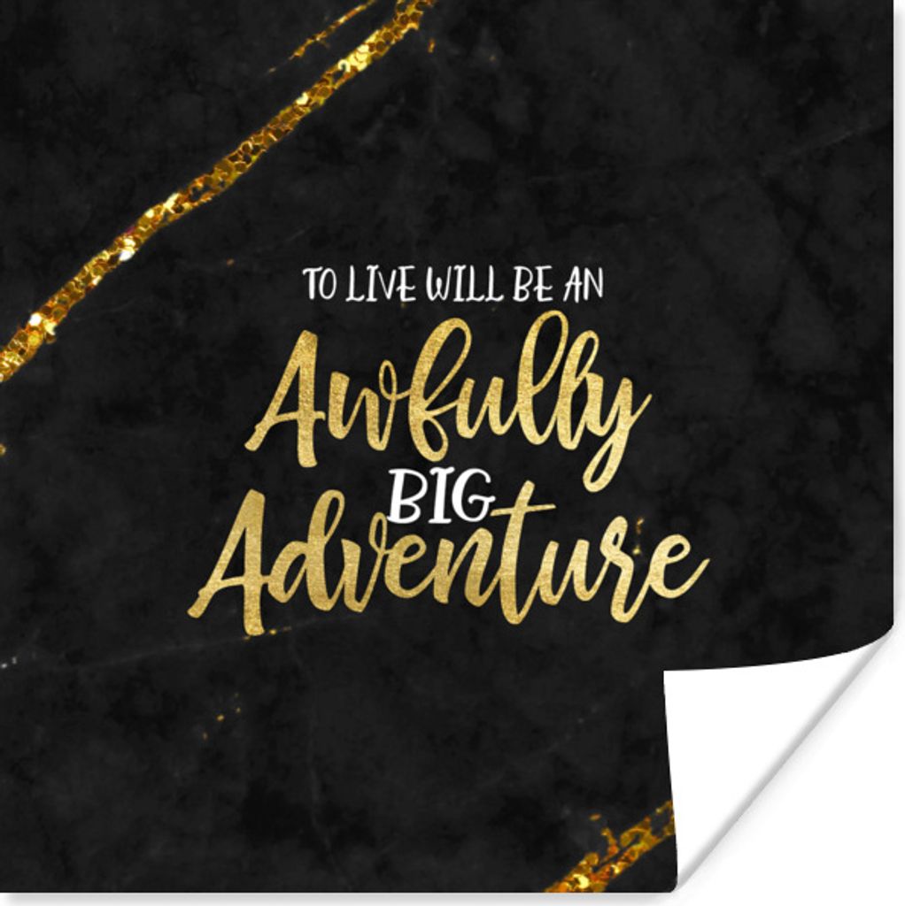 MuchoWow Poster Zitate - Abenteuer - Gold - Glitzer 75x75 cm - Wand Dekoration