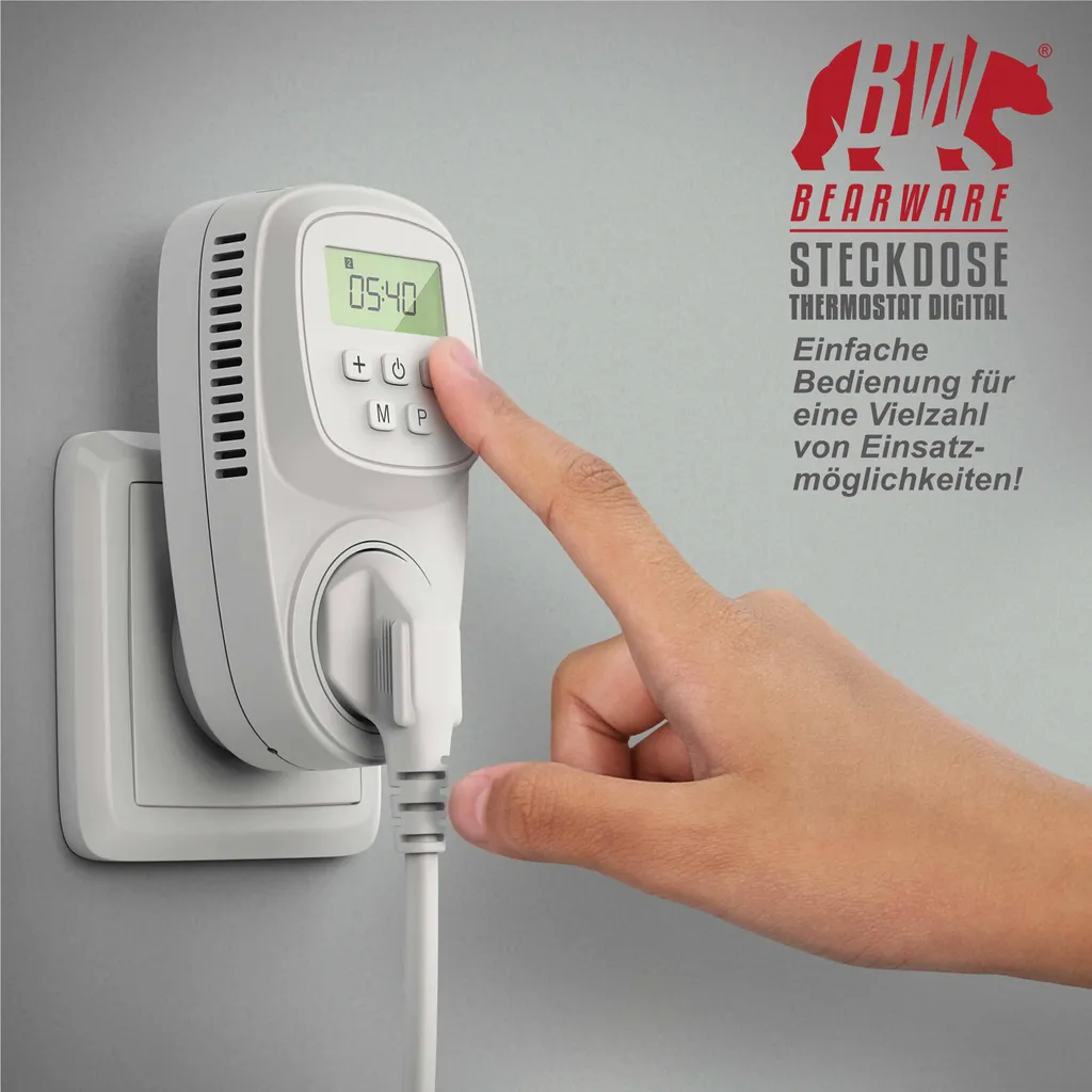 BEARWARE Lot de 2 Thermostats de Prise Digitaux Programmables 5-35°C - 6