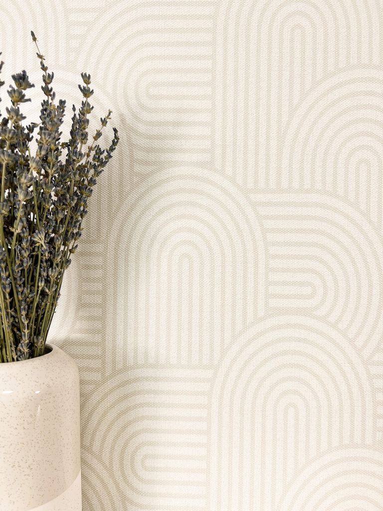 NEWROOM Tapete Creme Vliestapete Linien - Mustertapete Boho Hellbeige Bogen Boho Tapete Modern Ethno-Muster