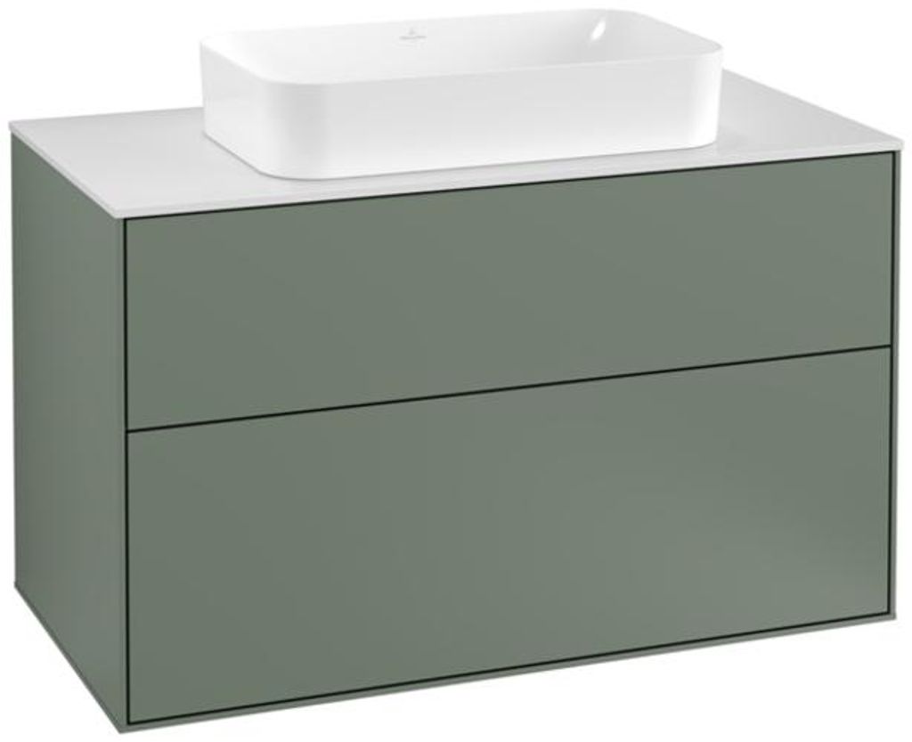 Villeroy & Boch Finion Waschtischunterschrank, 2 Auszüge, mit integrierter Beleuchtung, Waschbecken mittig, mit Hahnloch, 1000x603x501mm, Glass Wh...