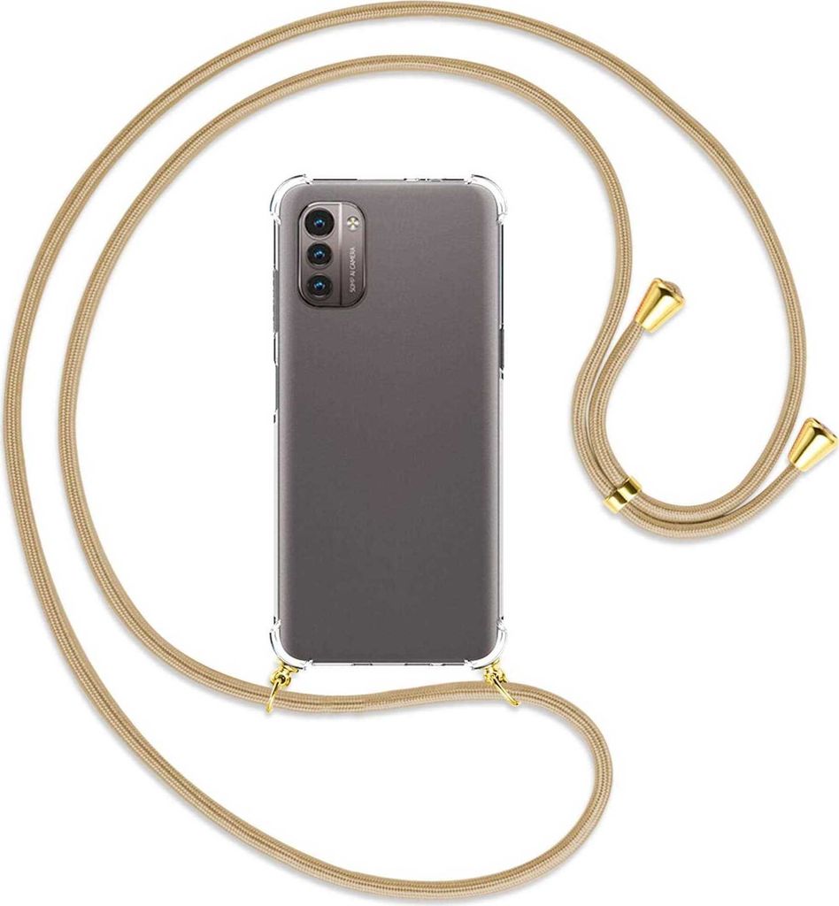 Handykette Backcover-Schutzhülle mit Band (Metall goldfarben) für Nokia G11 / G21 - caramel