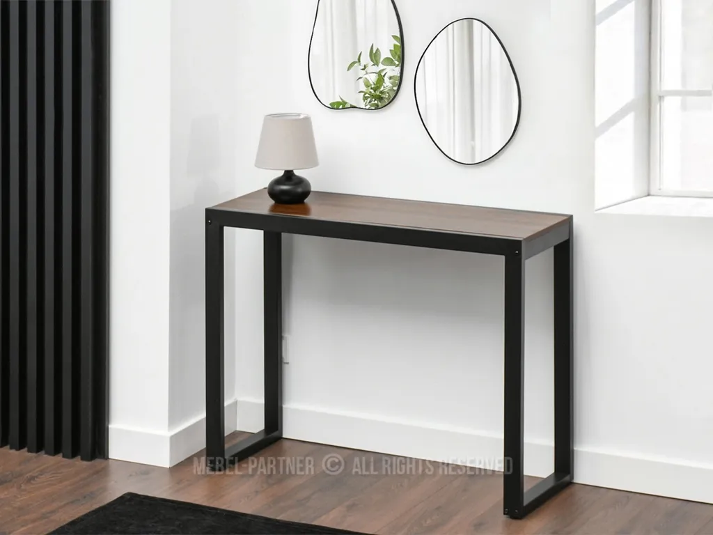 Table console de salon KRUM noyer et noir - Buffet d'appoint industriel