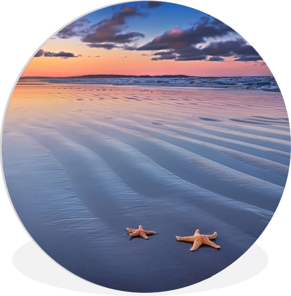 MuchoWow Rundes Wandbild - Runde Bilder Seestern - Sonne - Strand Ø 60 cm Kreis Wanddekoration Kunststoff - Wandkreis - Wandschmuck - Wand Kreis...