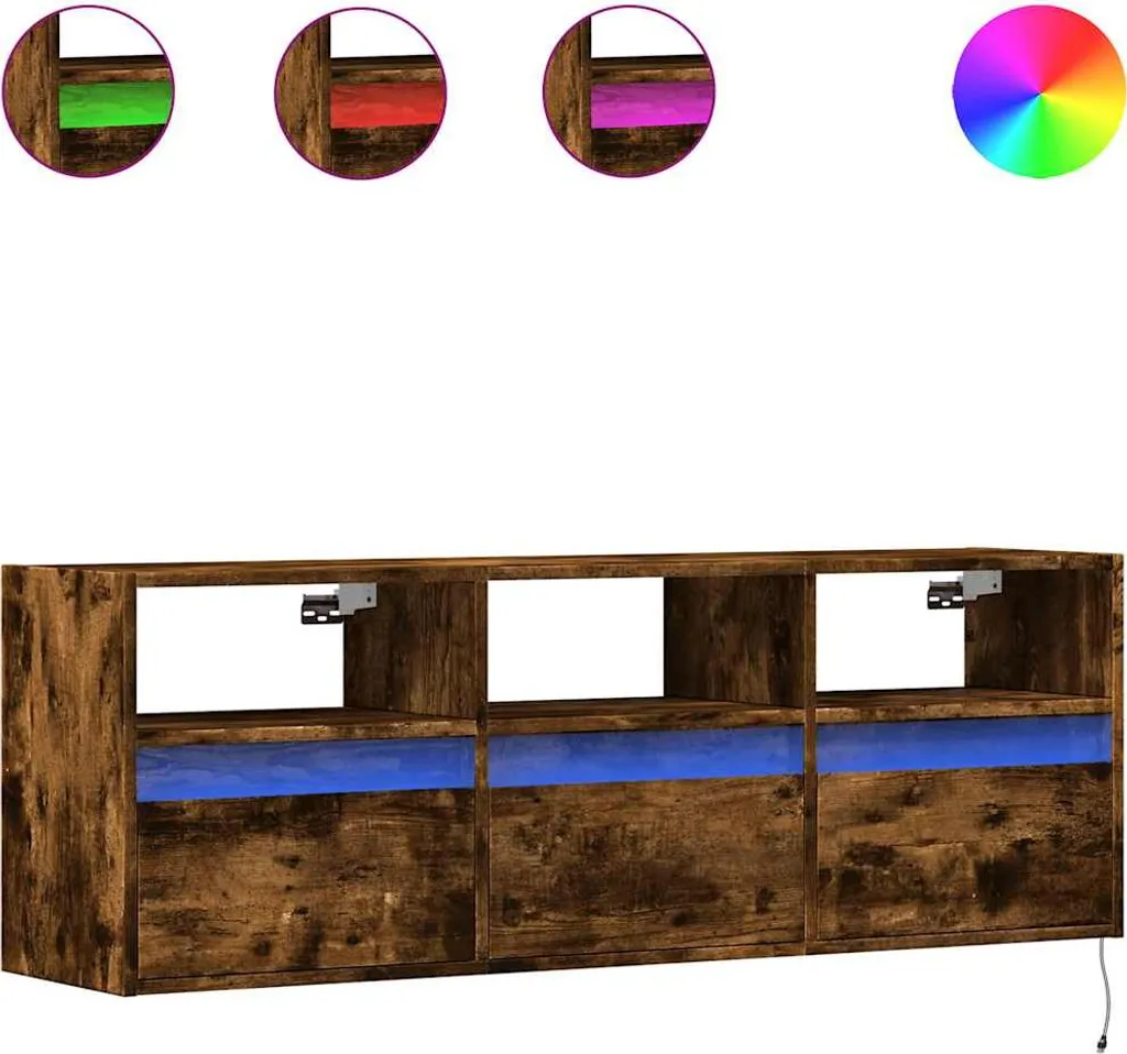 Banc TV mural LED en bois d'ingénierie chêne fumé robuste 130x31x45 cm