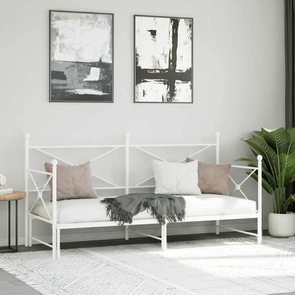 Lit de jour en acier blanc avec sommier extensible 90x200 cm robuste - 4