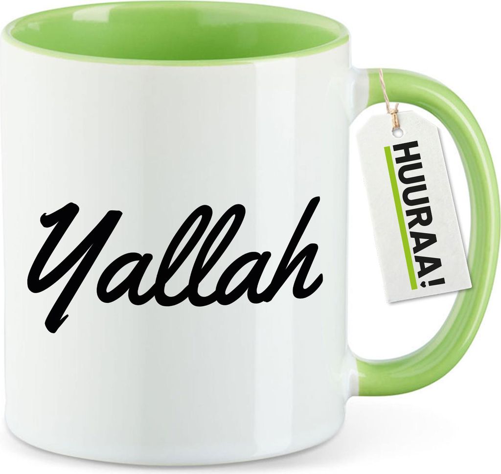 Huuraa Kaffeetasse Yallah arabisch Schriftzug 330ml Grün Keramik Kaffeebecher Geschenkidee