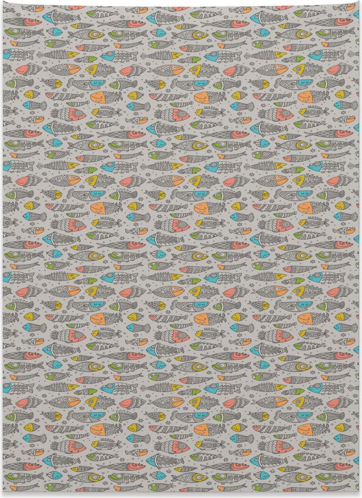 Abakuhaus Fisch Wandteppich, Doodle Unterwasser Kreatur aus Weiches Mikrofaser Stoff Kein Verblassen Klare Farben Waschbar, 110 x 150 cm, Mehrfarbig