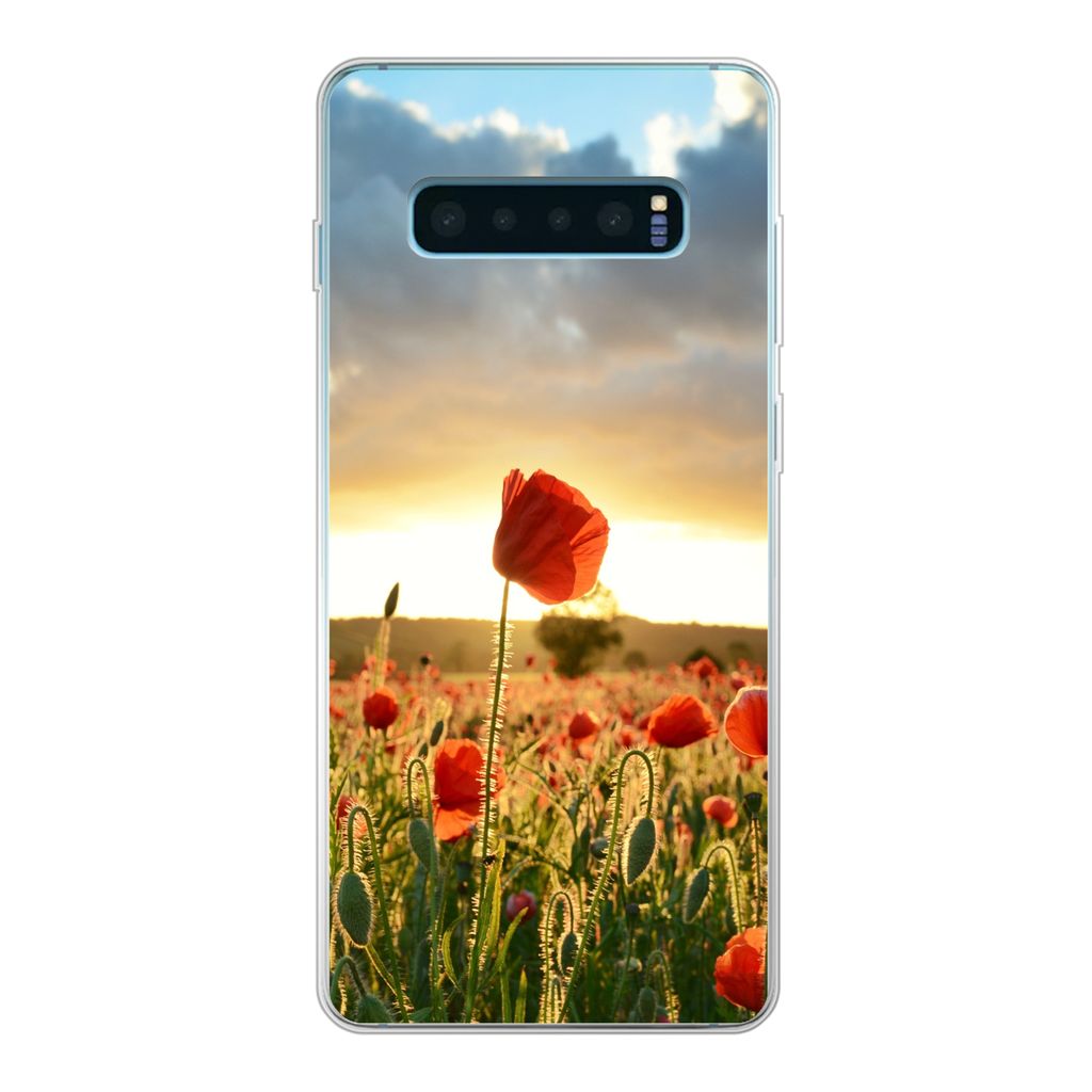 MuchoWow Handyhülle Schutzhülle Hülle für Samsung Galaxy S10 Lite Bunter Himmel über vielen Mohnblumen Silikon Softcase Handy Hülle - Schutz