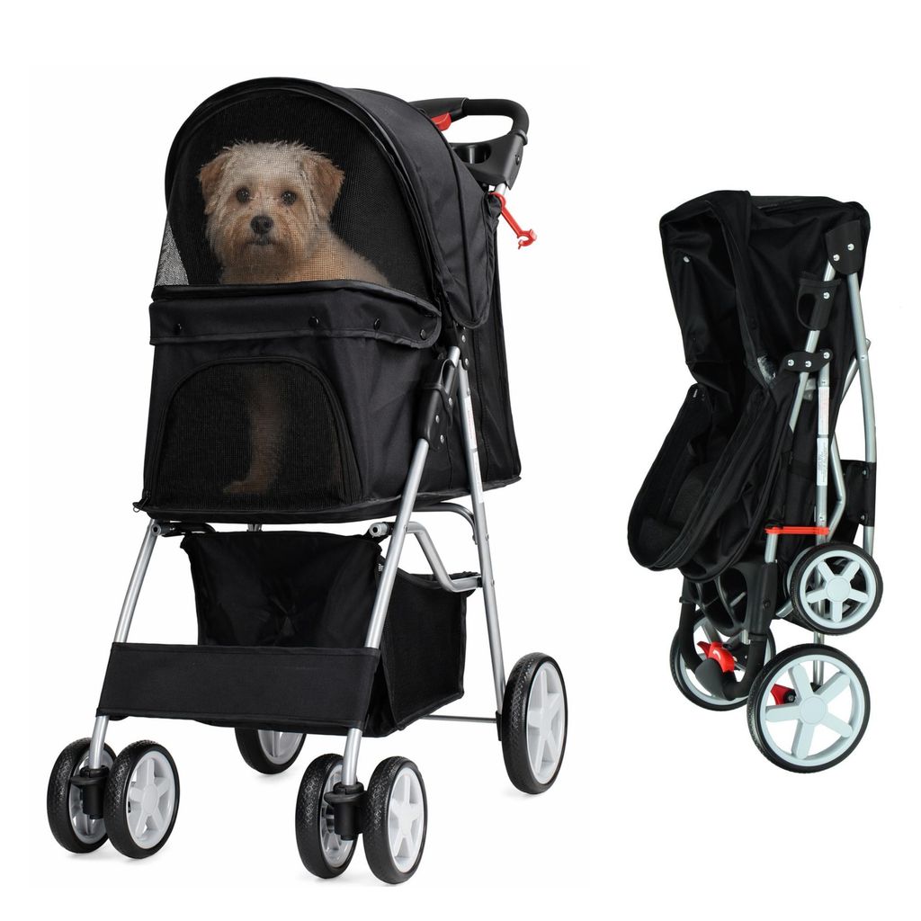 HiPet Faltbarer Hundebuggy Schwarz – Haustier Kinderwagen Produktbild 