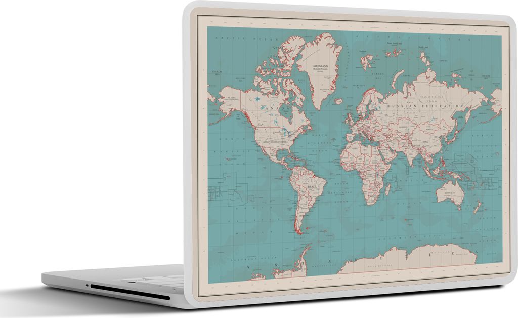 MuchoWow Laptop Aufkleber Sticker Cover Weltkarte - Vintage - Atlas - Kinder - Jungen - Mädchen 40x30 cm - Laptop Dekoration - Selbstklebend