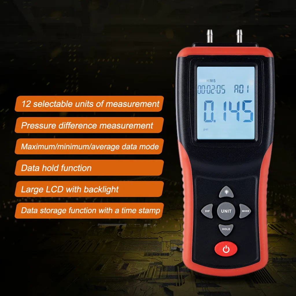 Testeur de pression haute précision 2 Psi, écran rétroéclairé et 12 unités - 5