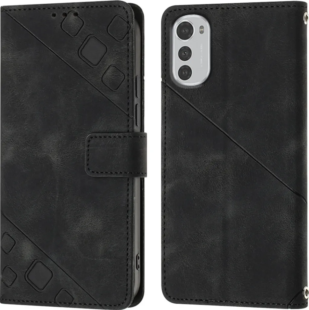 Custodia Motorola Moto E32S Anti-Urto - Portafoglio Pelle Nera Rilievo