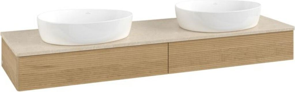 V&B Waschtischunterschrank mit Frontstruktur, mit Beleuchtung Antao 160x50cm, WBP-farbe botticino, honey oak
