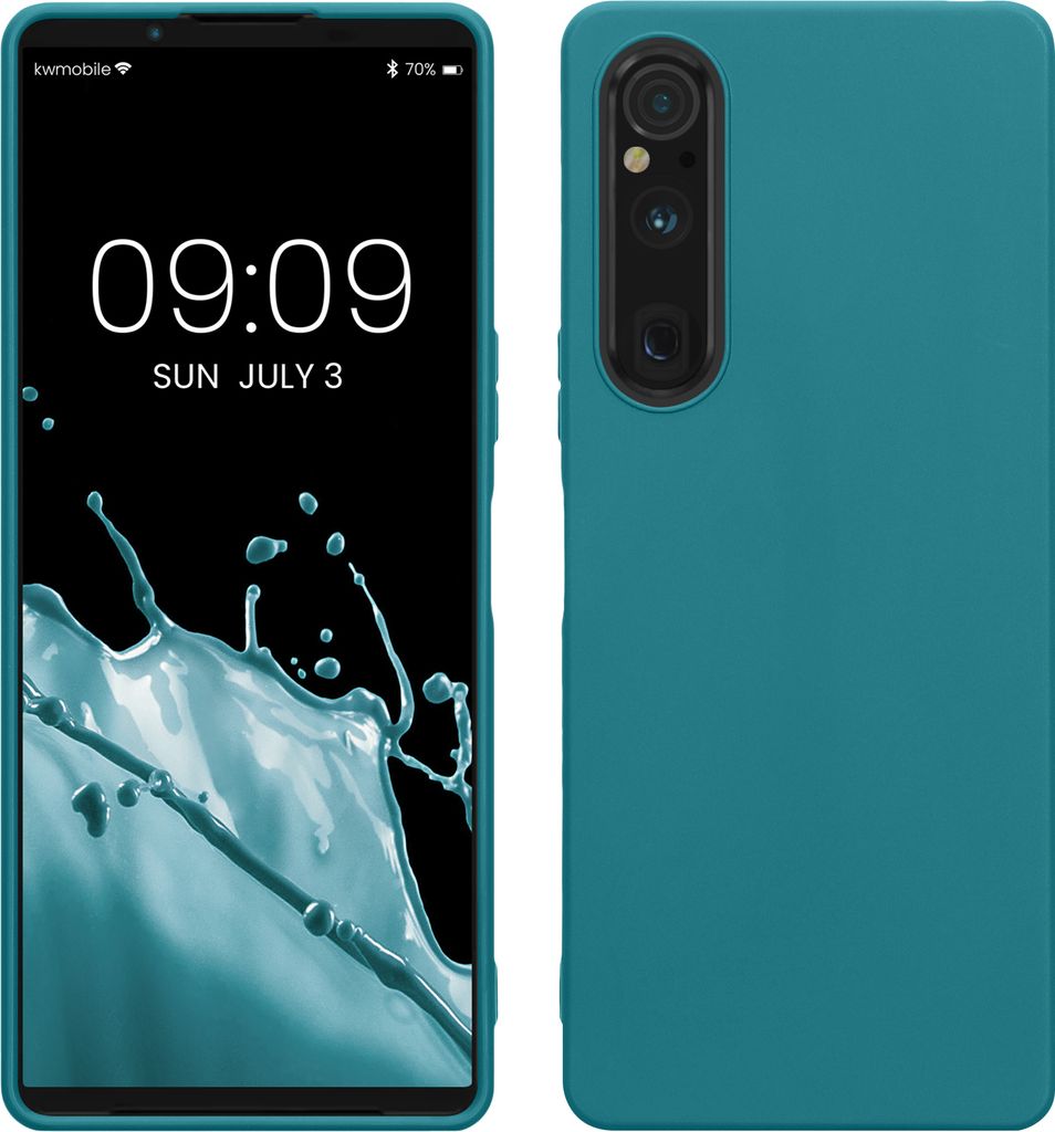 kwmobile Hülle kompatibel mit Sony Xperia 1 V Hülle - weiches TPU Silikon Case - Cover geeignet für kabelloses Laden - Petrol matt