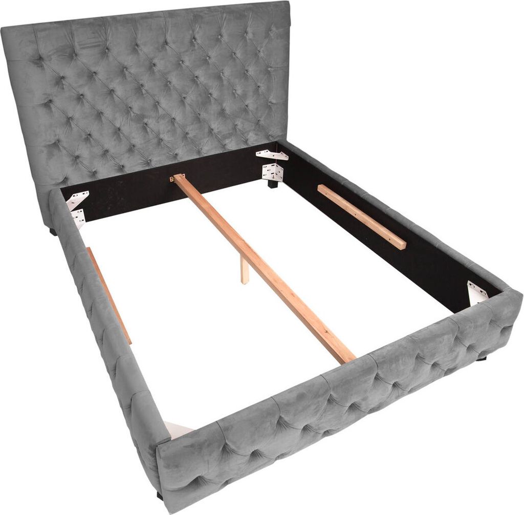 Elegantes Doppelbett PARIS 180x200cm grau Samt Chesterfield Produktbild 