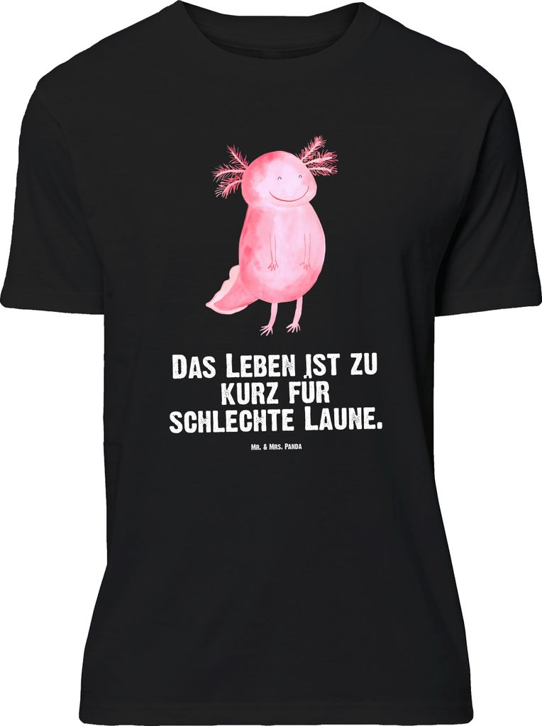 Mr. & Mrs. Panda Größe XL T-Shirt Axolotl Glücklich - Schwarz - Geschenk, gut Gelaunt, Tshirt, Motivationsspruch, mit Spruch, Shirt, Lebensfroh,...
