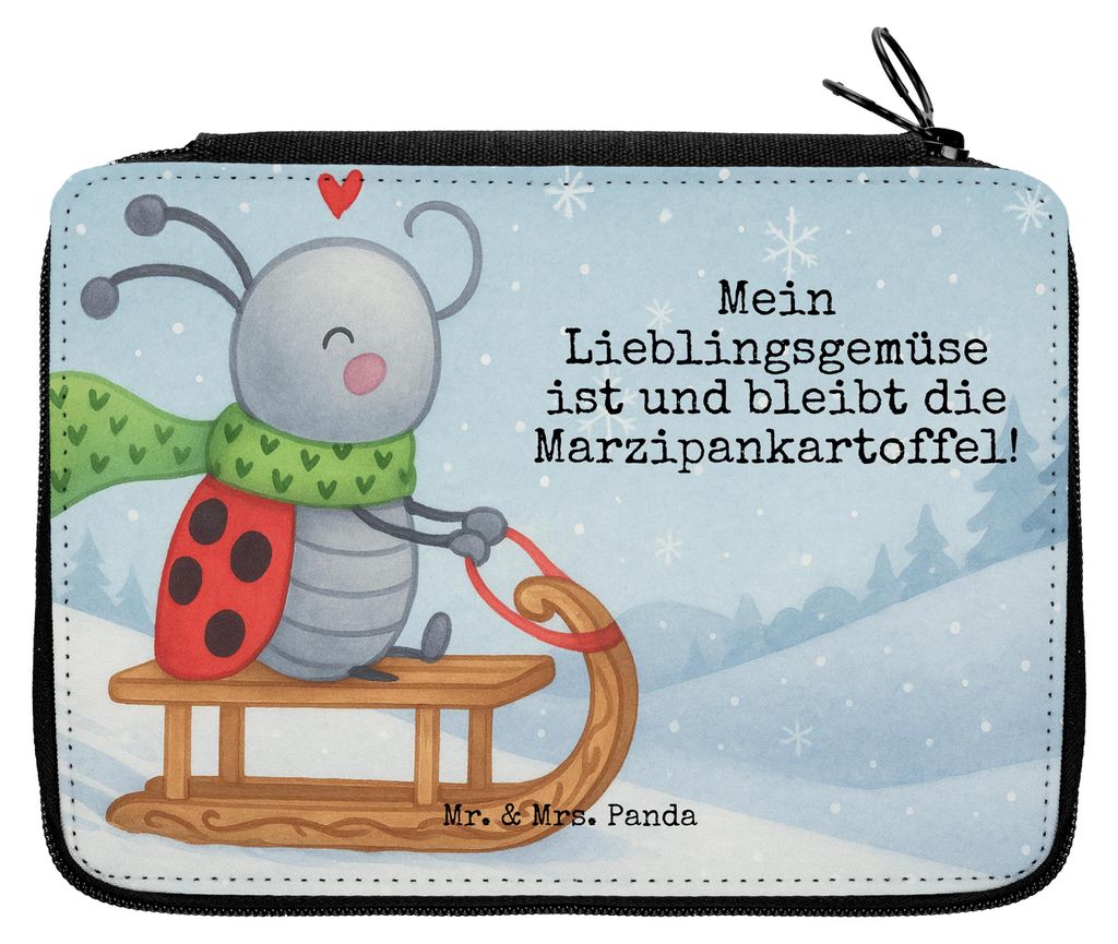 Mr. & Mrs. Panda Federmappe Smörle Rodeln Design - Weiß - Geschenk, Marzipan, Weihnachten, Stifte Etui, Stiftemappe, Federmäppchen, Mäppchen, S...