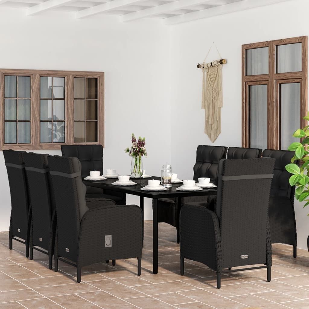 The Living Store 9-tlg. Garten-Essgruppe mit Kissen Schwarz