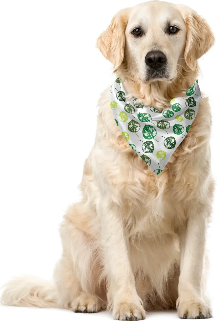 ABAKUHAUS Bandana per animali domestici con foglie, Rhythmic Evergreen Botanical, 55x55 cm, bianco multicolore