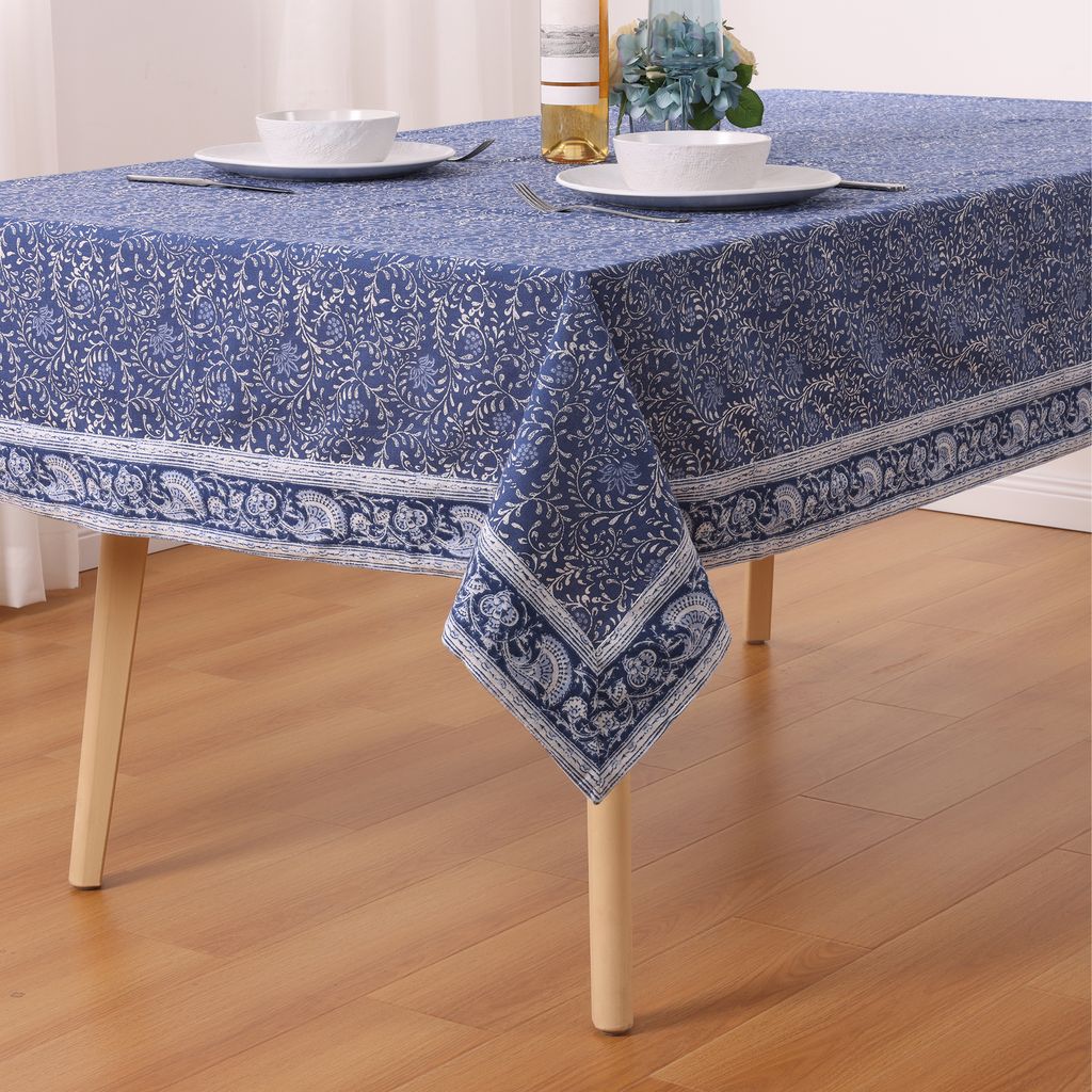 JEMIDI Tischdecke Baumwolle 140 x 240 cm - Table Cloth - Blumen Print Tischtuch - Tischdecken - Tisch Decke Stoff für
