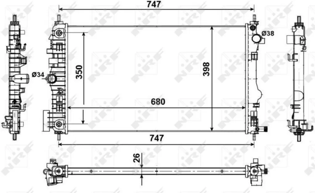 Radiateur moteur NRF 53775 pour Opel Insignia A et Malibu OE 13241722