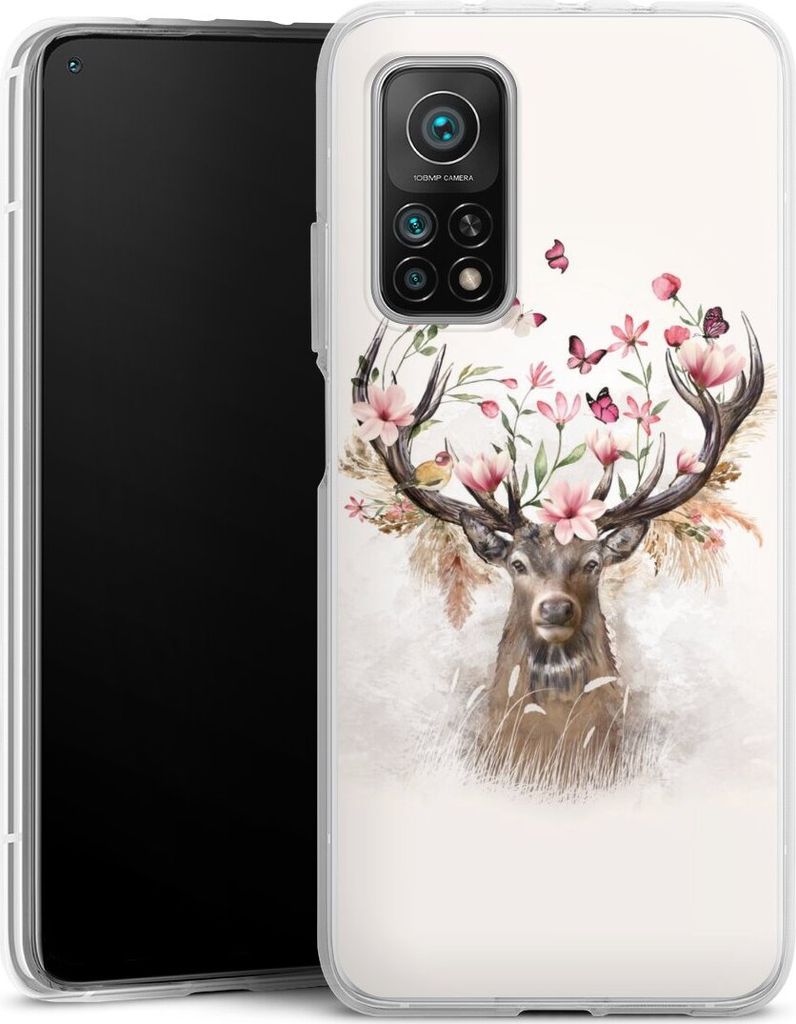 DeinDesign Handyhülle für Xiaomi Mi 10T Pro 5G Silikon Hülle Case Smartphone Schutzhülle Blumen Hirsch Tiere