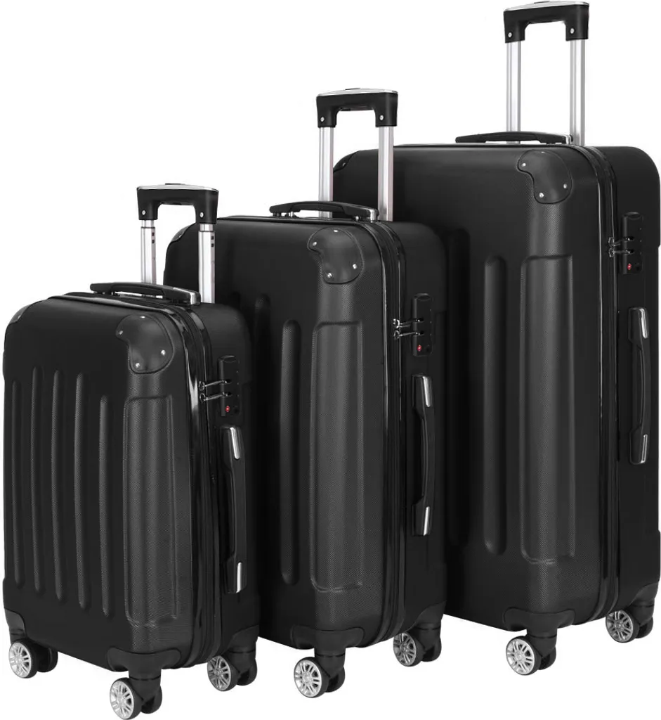 Set 3 valises rigides extensibles : 4 roues 360° pour moins d'effort, Noir