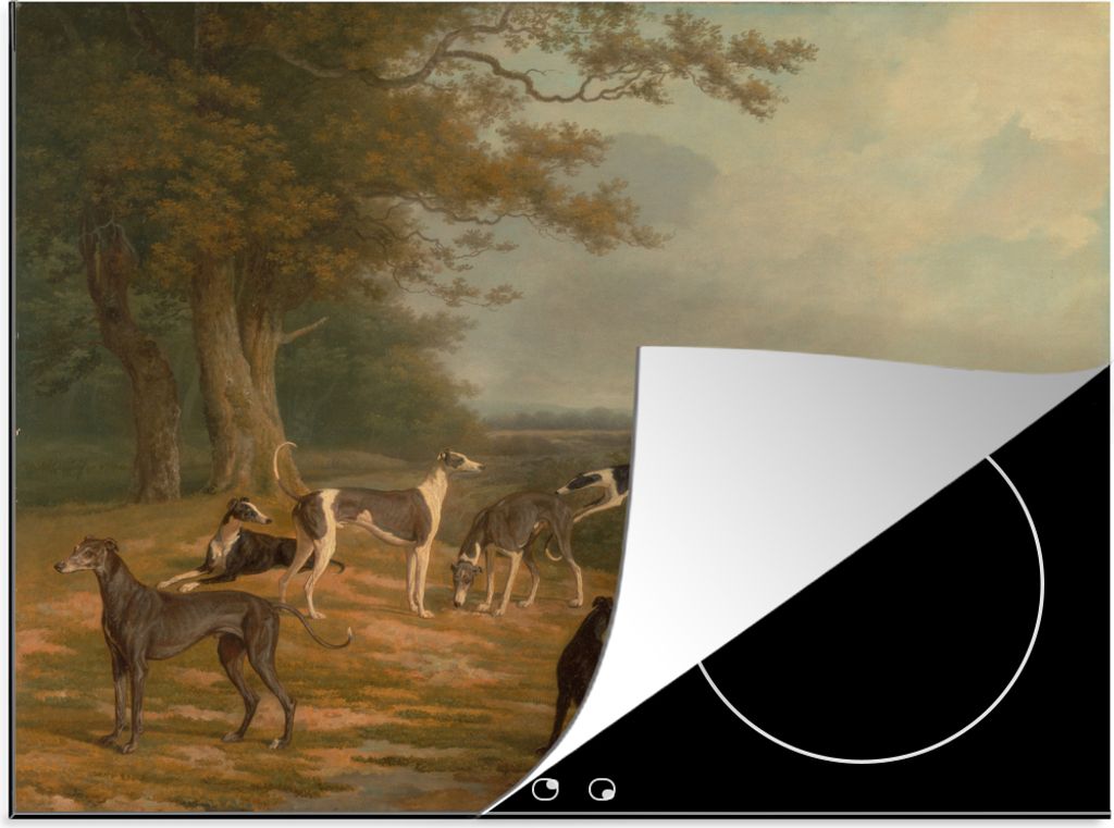 KitchenYeah Herdabdeckplatte Neun Windhunde in einer Landschaft - Gemälde von Jacques Laurent Agasse , 57x51cm, Küche Deko, Glaskeramikfeld Her...
